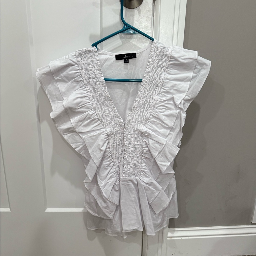 Lulu's Elegant White Ruffle Blouse